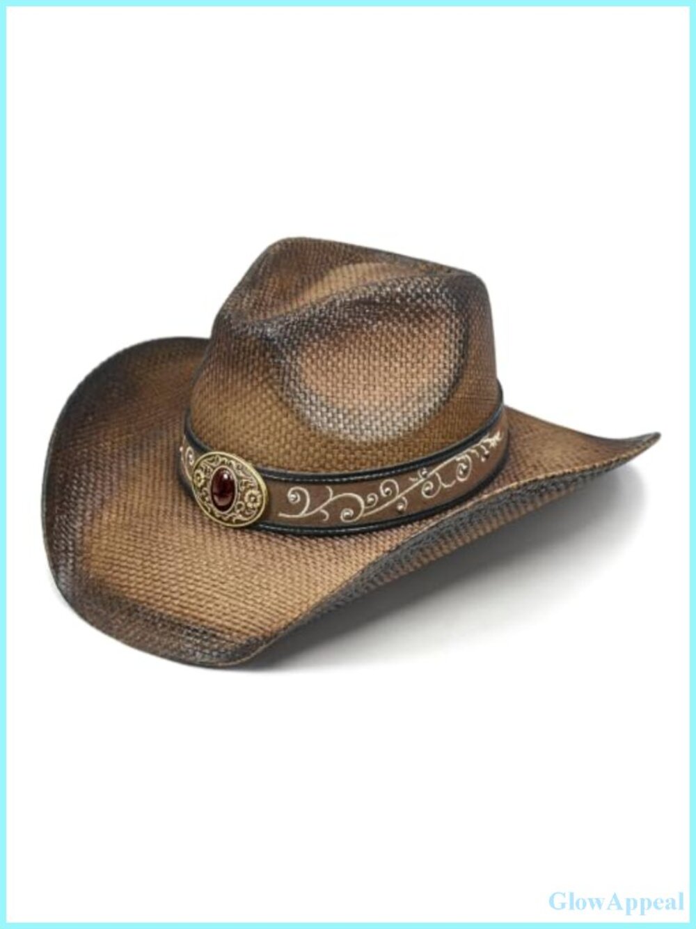 Distressed Straw Cowboy Hat for Men & Women, Shapeable Brim